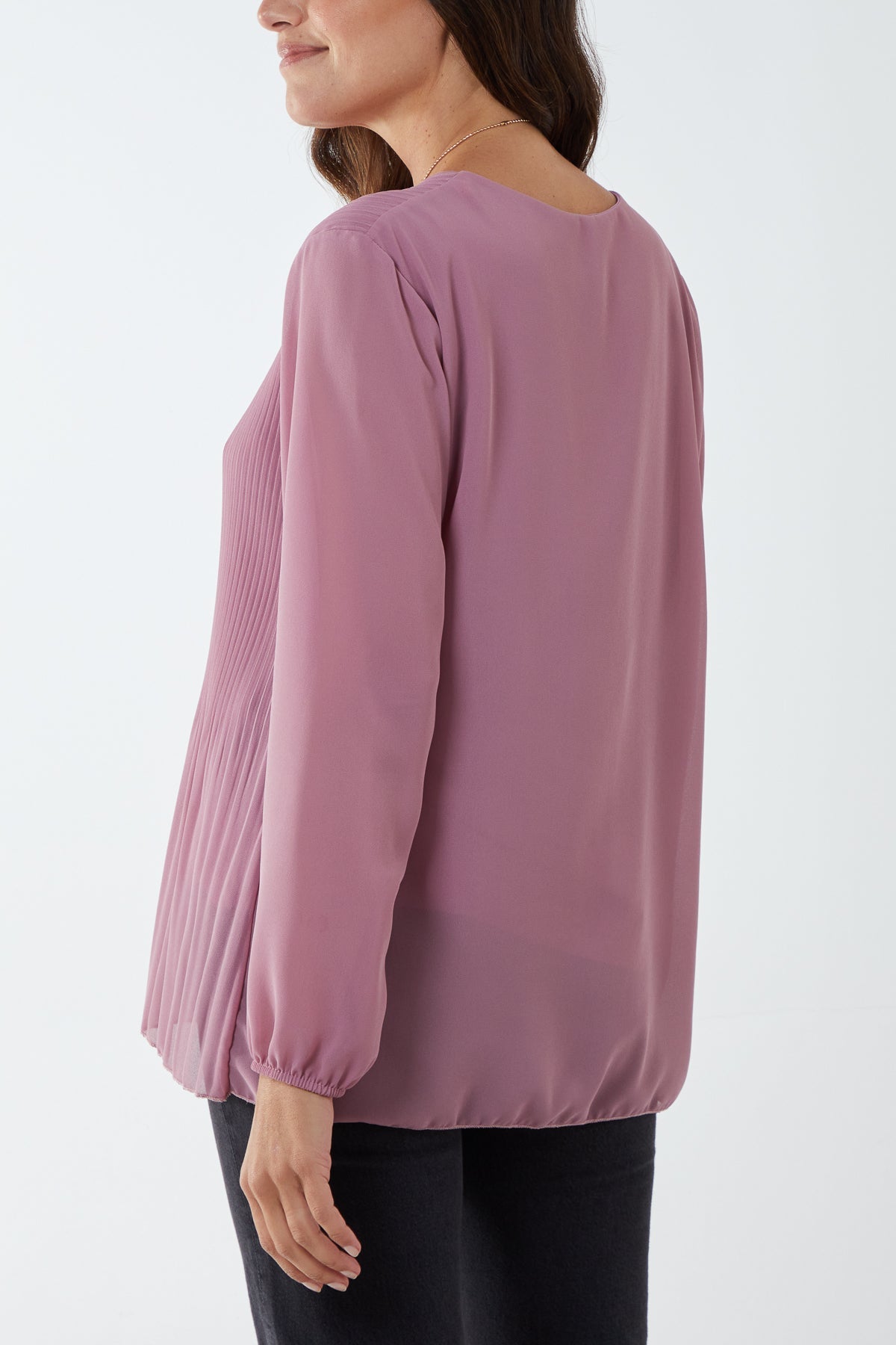 Wine Pleated Long Sleeve Necklace Top For Women ONE SIZE - Dropwear