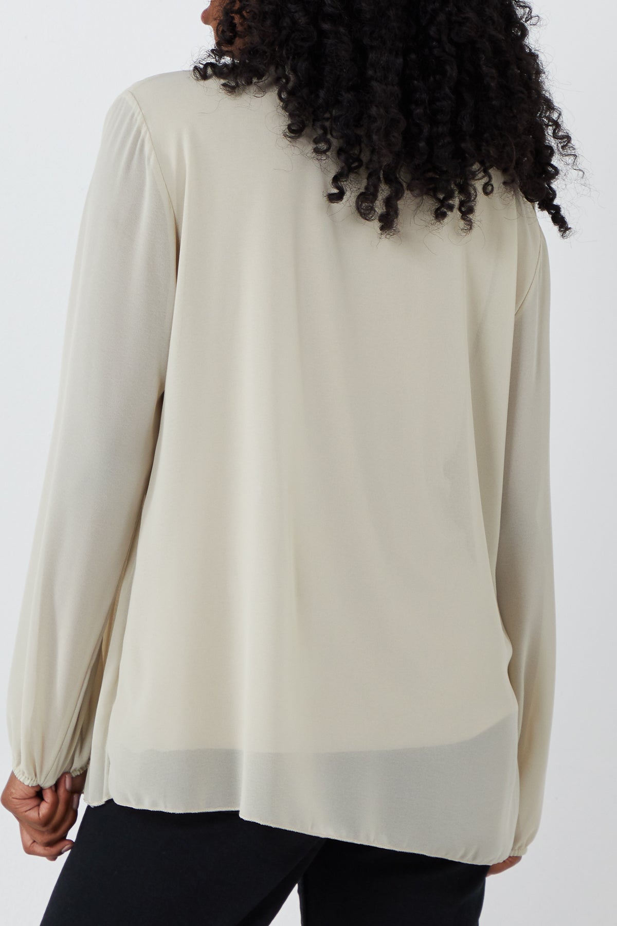 Pleated Long Sleeve Necklace Top For Women  - Dropwear