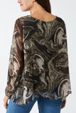 Scoop Neck Abstract Swirl Print Silk Blouse For Women  - Dropwear