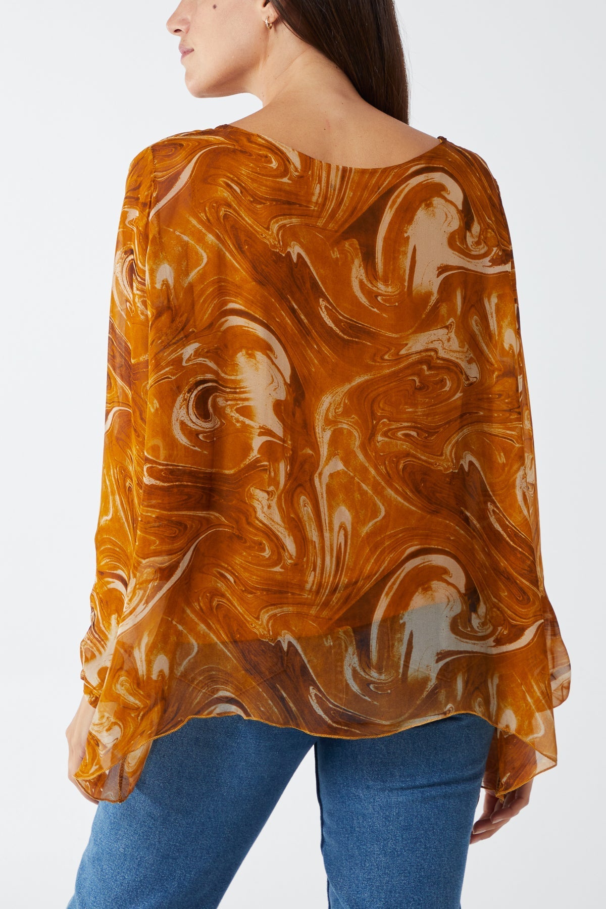 Scoop Neck Abstract Swirl Print Silk Blouse For Women  - Dropwear