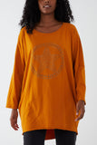 Mustard Scoop Neck Circle Star Stud Top For Women ONE SIZE - Dropwear