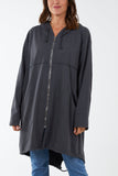 Charcoal Long Zip Up Jacket With Yin Yang Logo For Women ONE SIZE - Dropwear