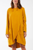 Mustard Fake Wrap Hoodie Dress With Pockets For Women ONE SIZE - Dropwear