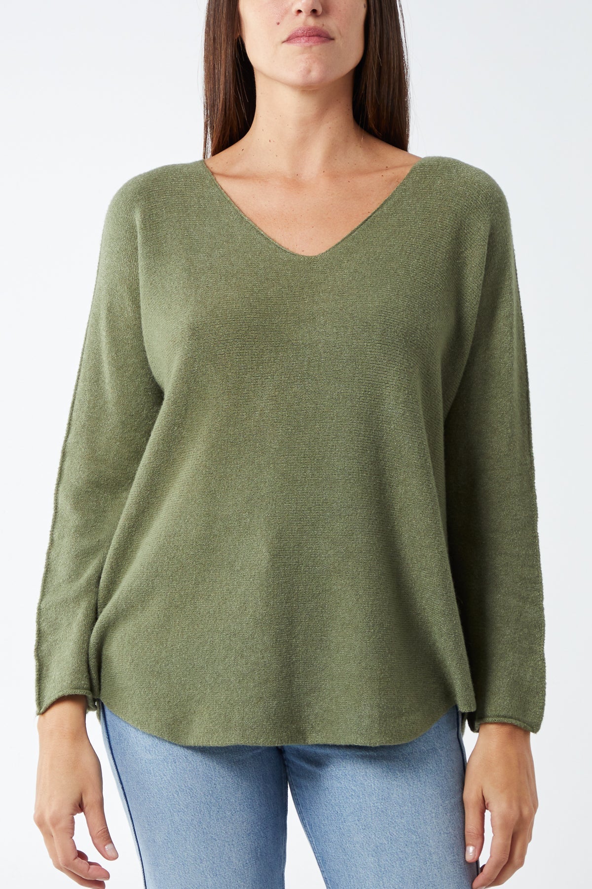 Mint Raw Edge V-Neck Jumper For Women ONE SIZE - Dropwear