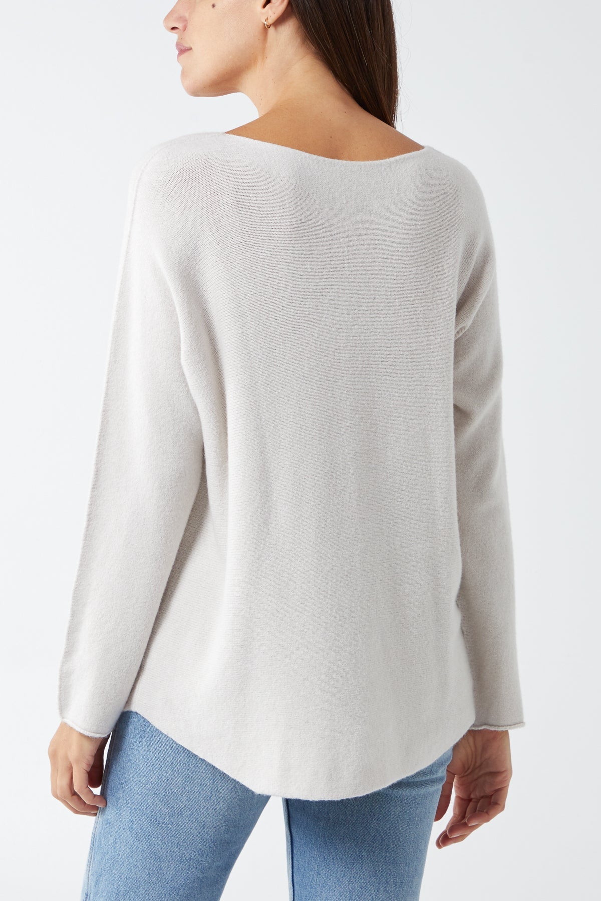 Mocha Raw Edge V-Neck Jumper For Women ONE SIZE - Dropwear