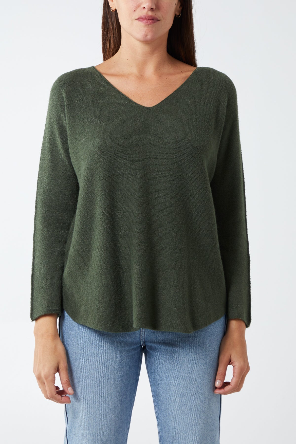 Dark Grey Raw Edge V-Neck Jumper For Women ONE SIZE - Dropwear