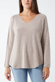 Light Grey Raw Edge V-Neck Jumper For Women ONE SIZE - Dropwear