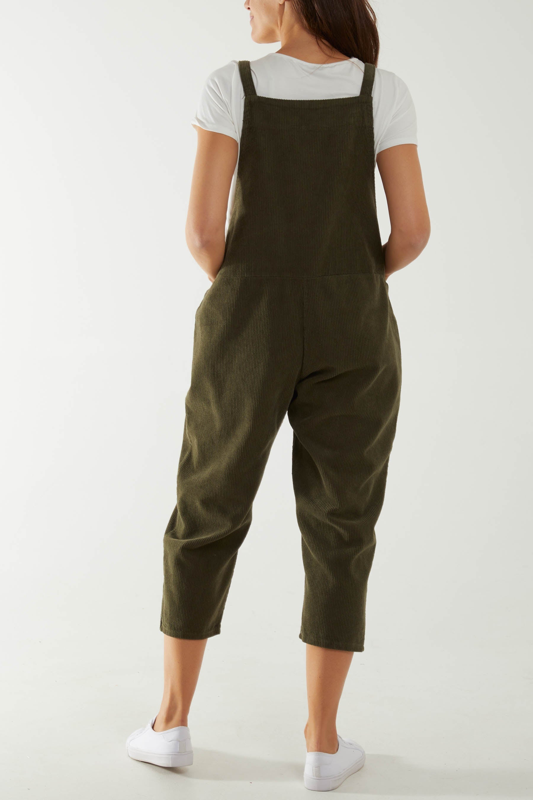 Charcoal Corduroy Pocket Dungarees For Women ONE SIZE - Dropwear