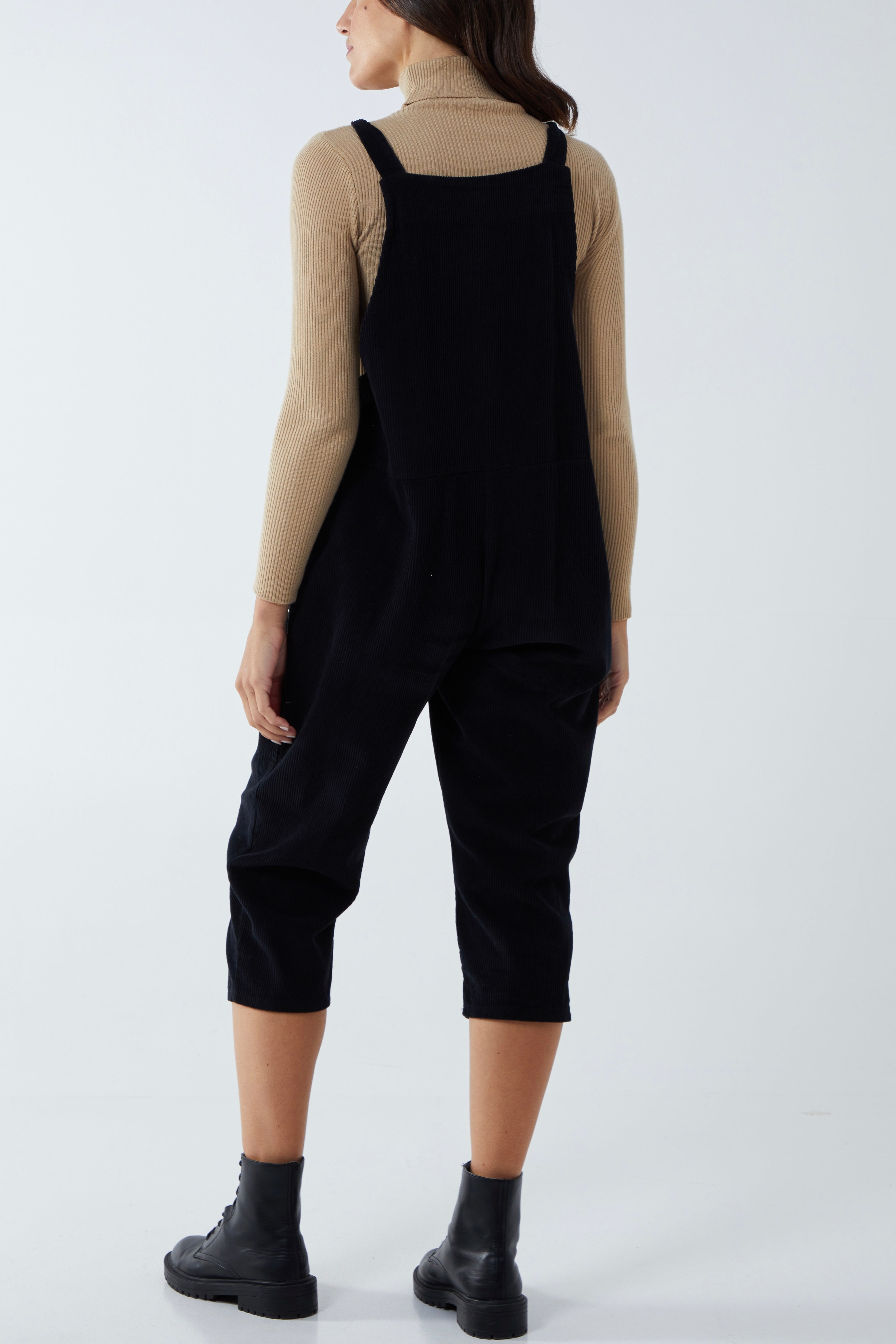 Navy Corduroy Pocket Dungarees For Women ONE SIZE - Dropwear