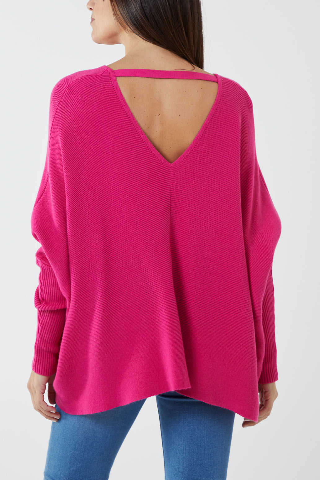 Deep V-Neck Ribbed Chevron Jumper For Women  - Dropwear