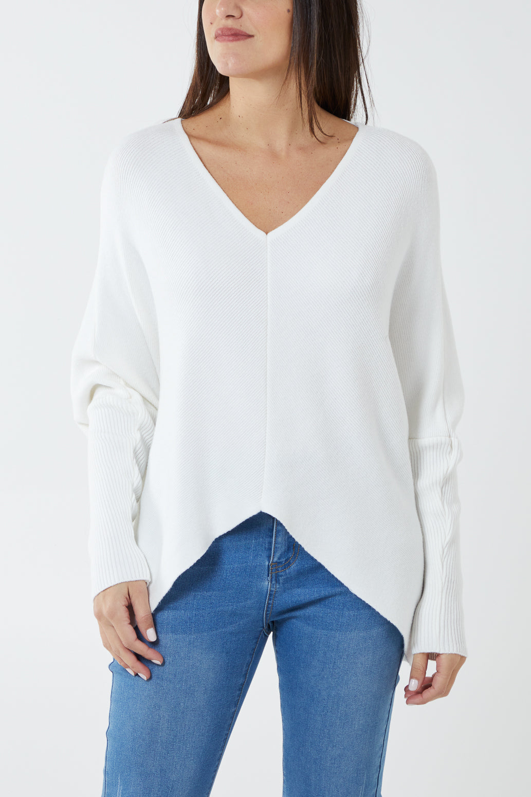 Deep V-Neck Ribbed Chevron Jumper For Women  - Dropwear