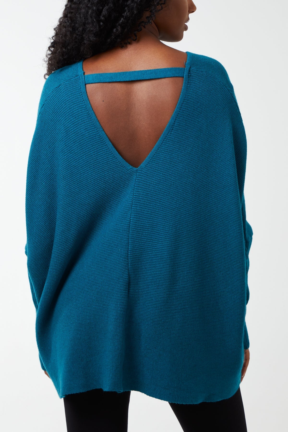 Black Deep V-Neck Ribbed Chevron Jumper For Women ONE SIZE - Dropwear