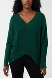Fuchsia Deep V-Neck Ribbed Chevron Jumper For Women ONE SIZE - Dropwear