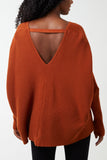 Rust Deep V-Neck Ribbed Chevron Jumper For Women ONE SIZE - Dropwear