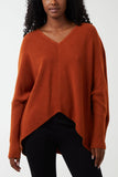Hot Pink Deep V-Neck Ribbed Chevron Jumper For Women ONE SIZE - Dropwear