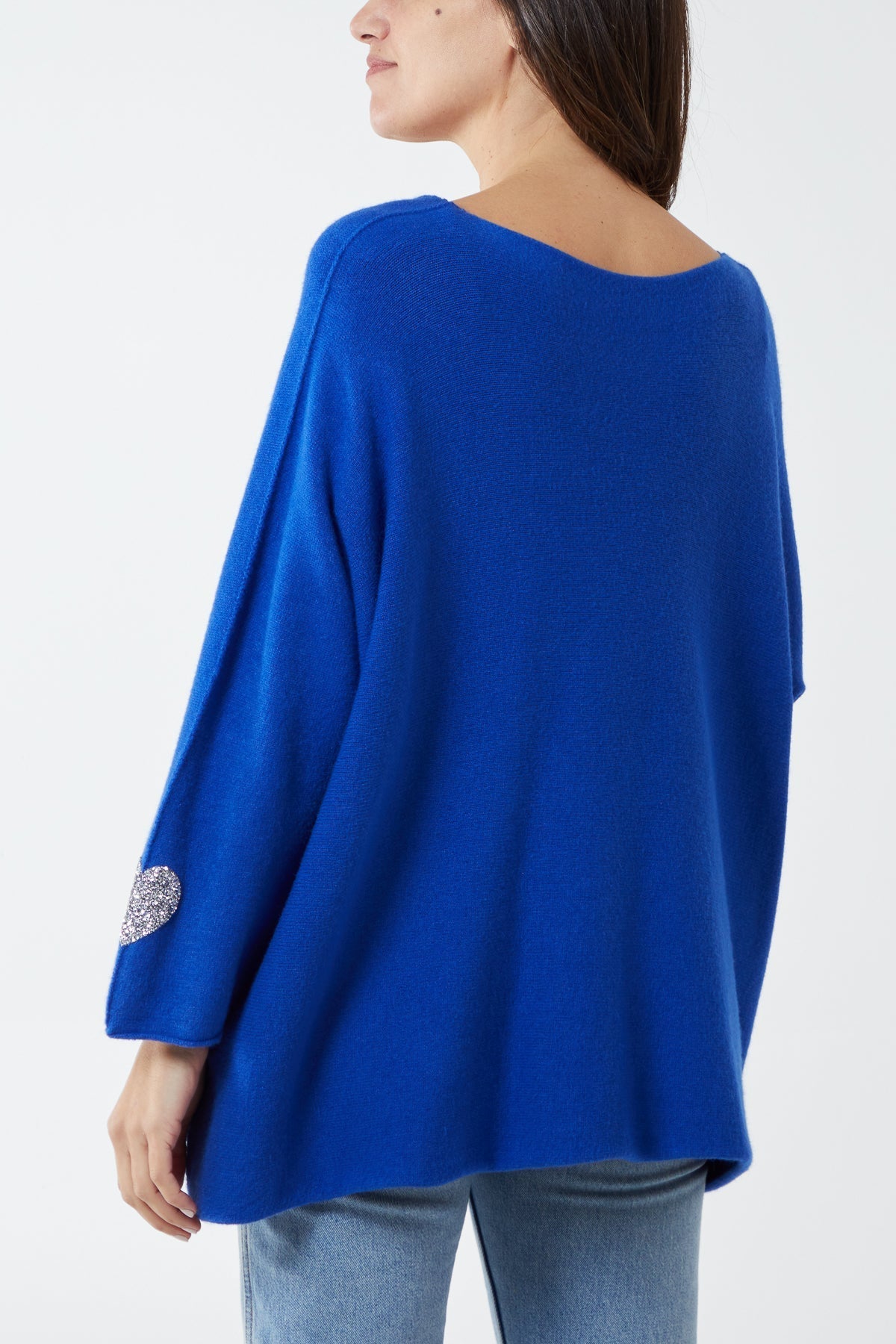 Jade Appliqued Hearts Sleeves V-Neck Jumper For Women ONE SIZE - Dropwear