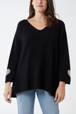 Appliqued Hearts Sleeves V-Neck Jumper For Women  - Dropwear