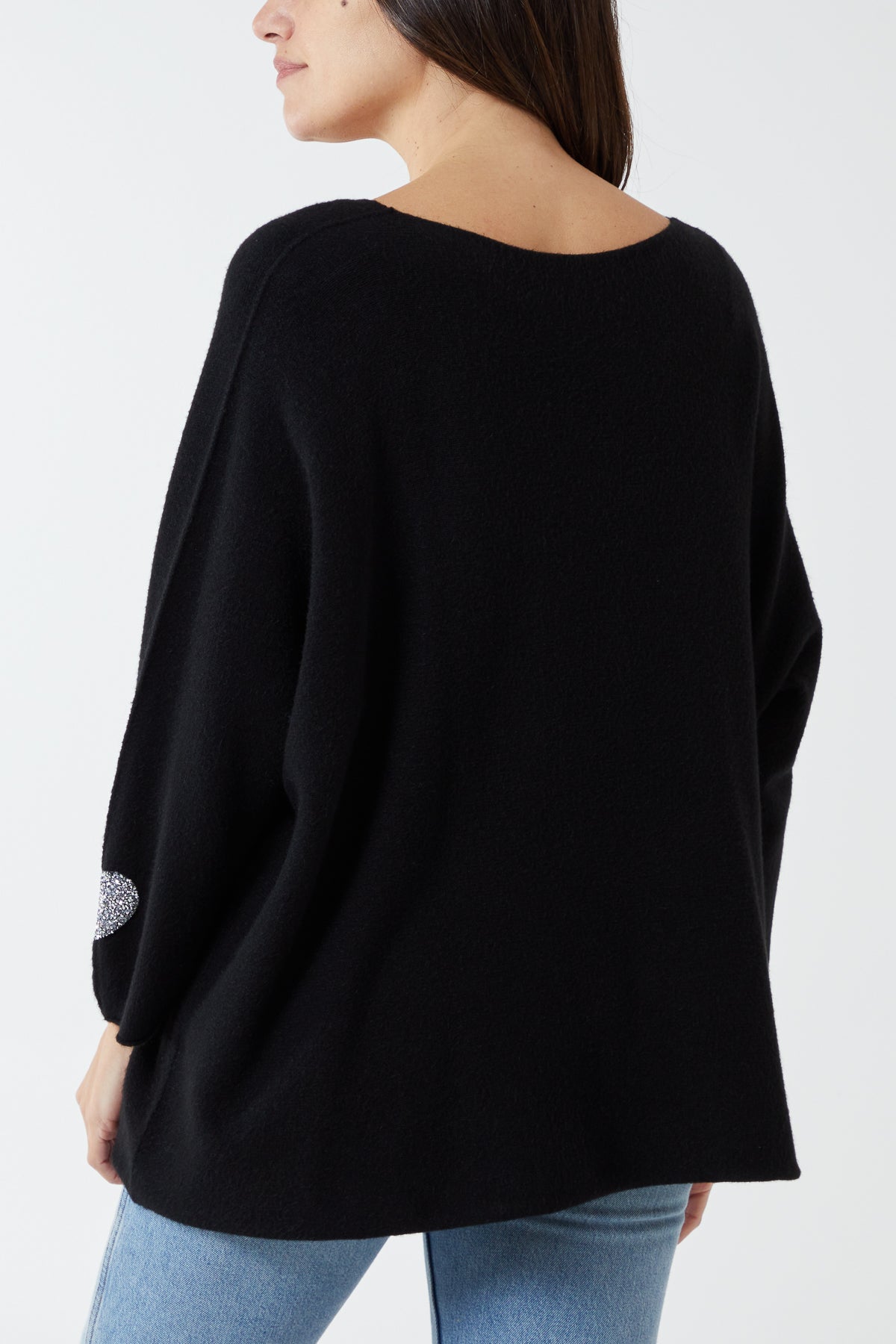Appliqued Hearts Sleeves V-Neck Jumper For Women  - Dropwear