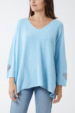 Appliqued Hearts Sleeves V-Neck Jumper For Women  - Dropwear
