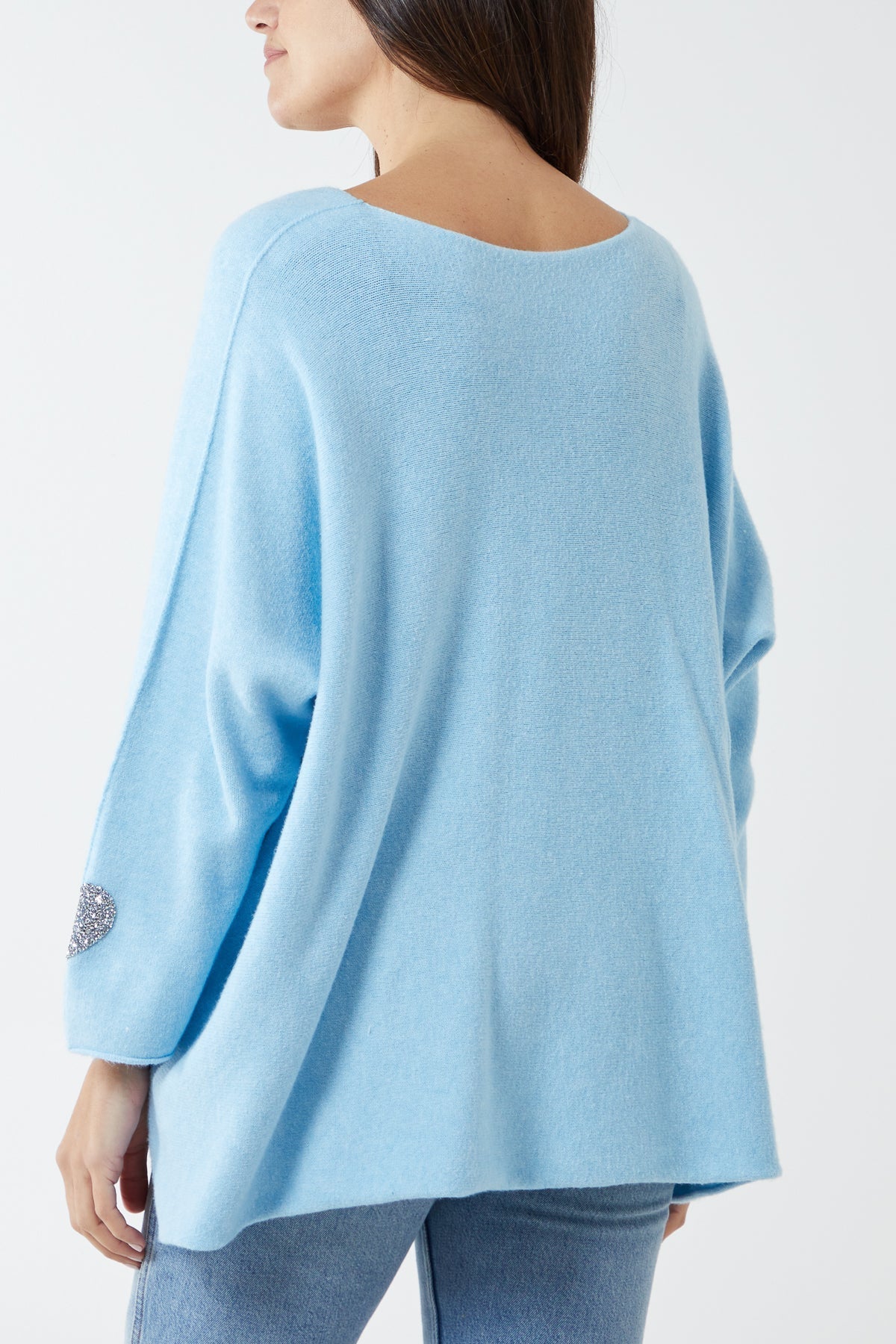Appliqued Hearts Sleeves V-Neck Jumper For Women  - Dropwear