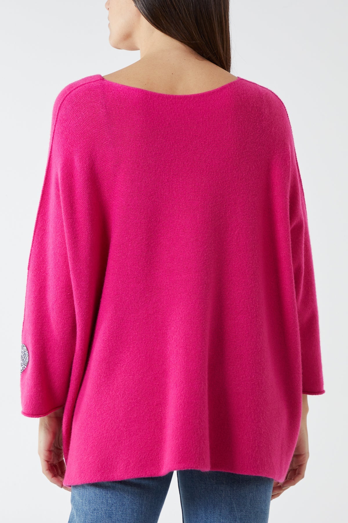 Appliqued Hearts Sleeves V-Neck Jumper For Women  - Dropwear