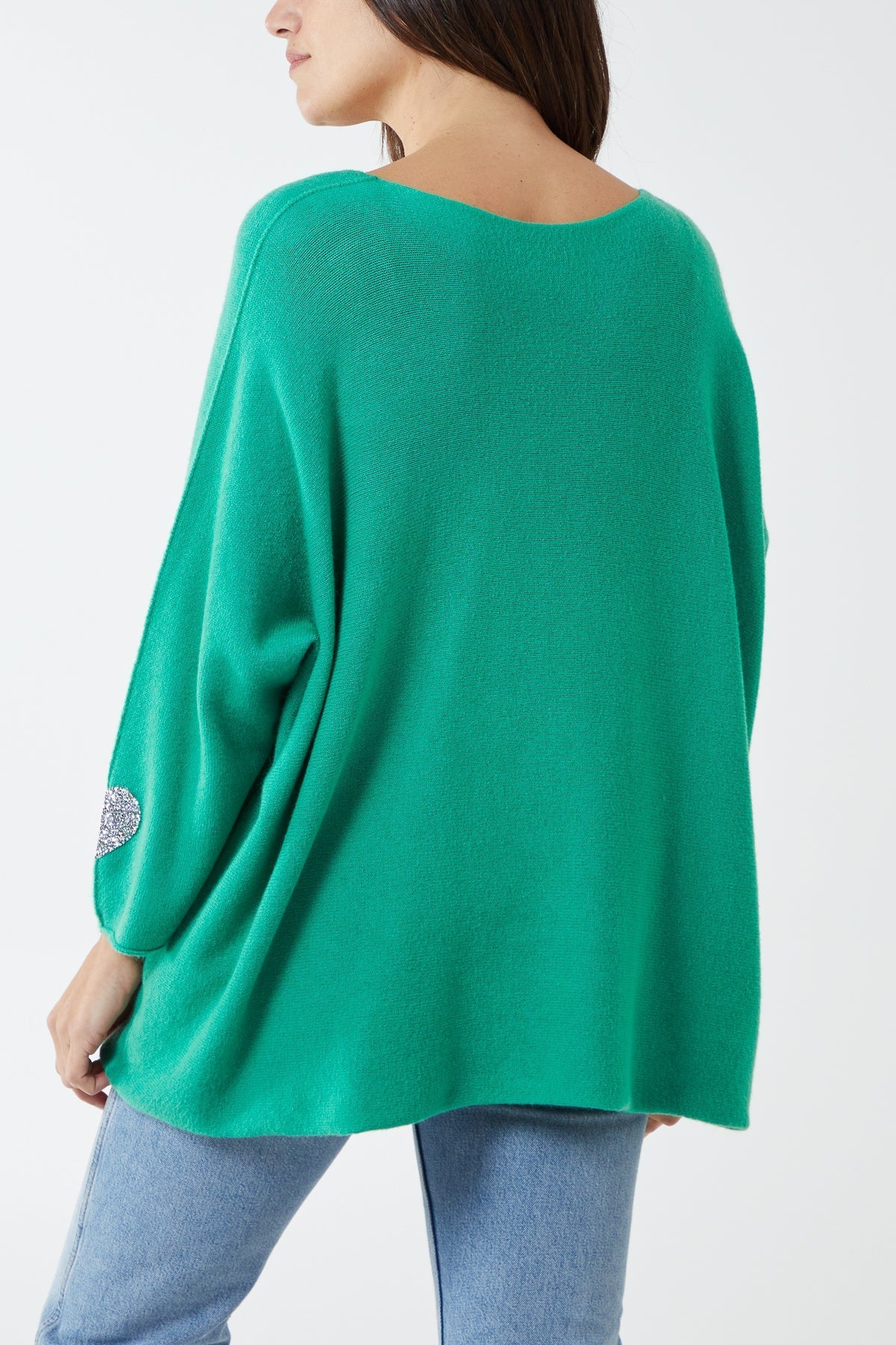 Fuchsia Appliqued Hearts Sleeves V-Neck Jumper For Women ONE SIZE - Dropwear