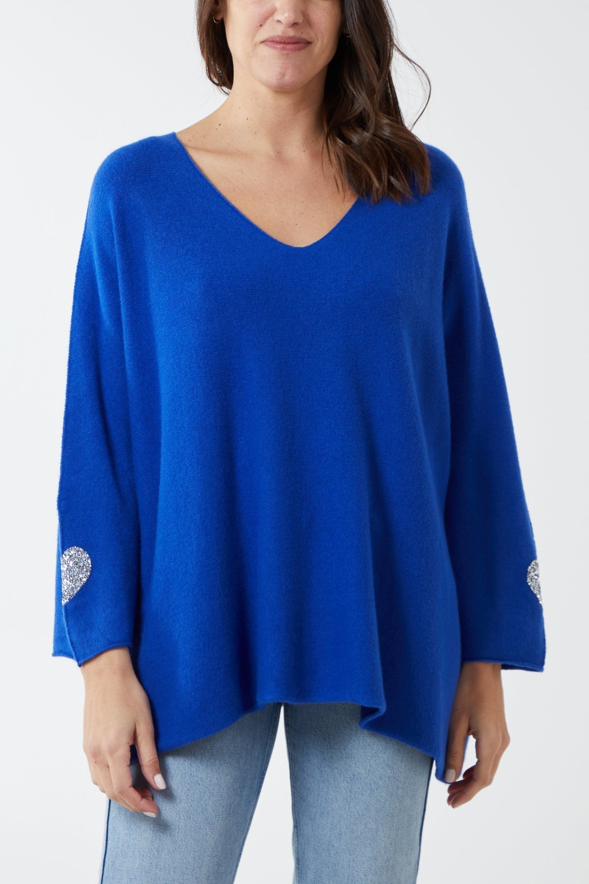 Black Appliqued Hearts Sleeves V-Neck Jumper For Women ONE SIZE - Dropwear