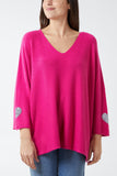 Light Blue Appliqued Hearts Sleeves V-Neck Jumper For Women ONE SIZE - Dropwear