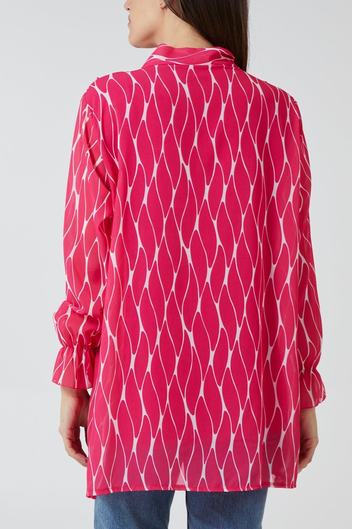 Geometric Print Ruffle Tie Blouse For Women  - Dropwear