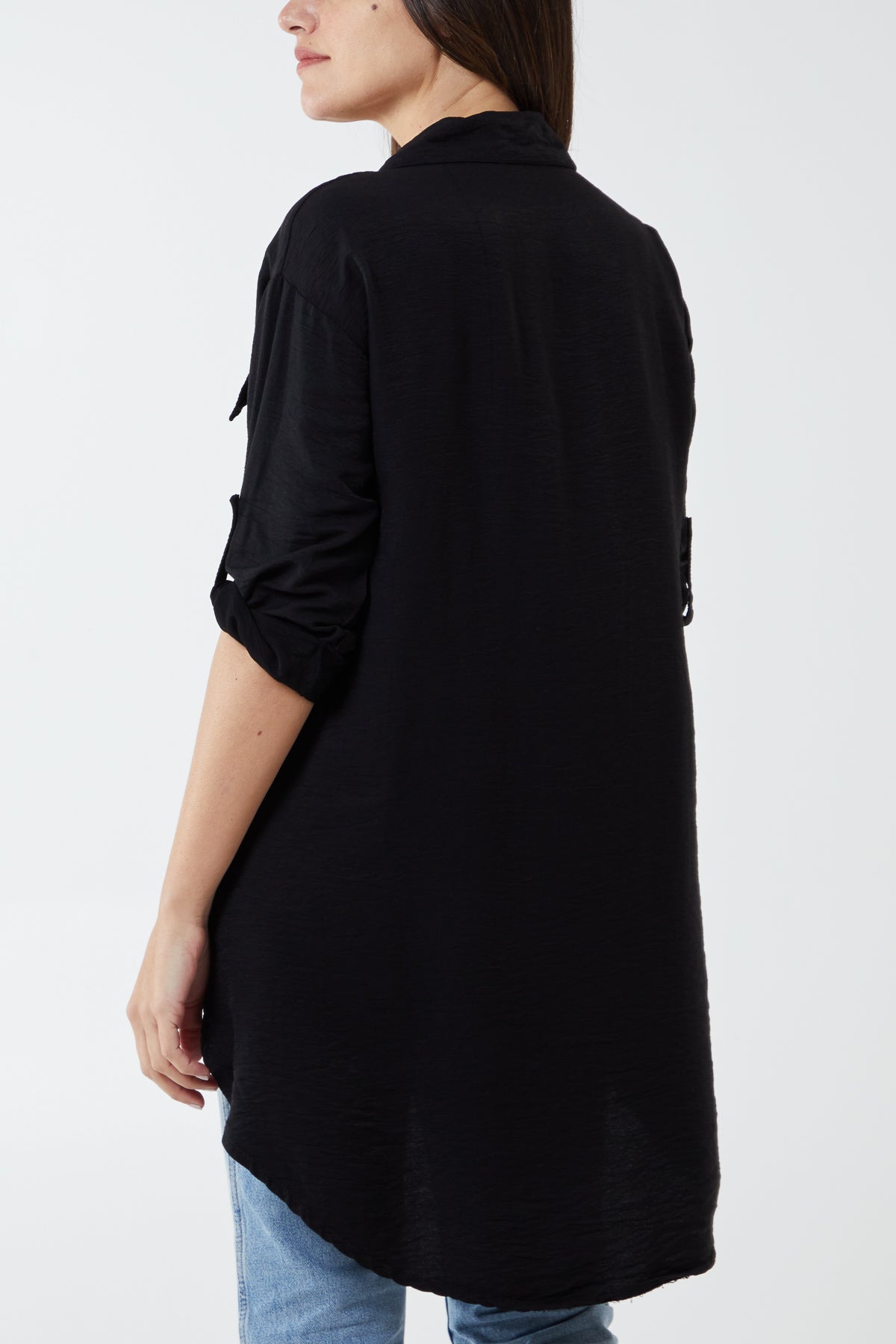 Two Pocket Asymmetric Hem Cotton Shirt For Women  - Dropwear