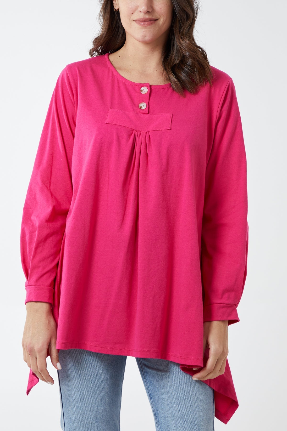 Fuchsia Two Tortoiseshell Button Smock Top For Women ONE SIZE - Dropwear