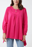 Fuchsia Two Tortoiseshell Button Smock Top For Women ONE SIZE - Dropwear