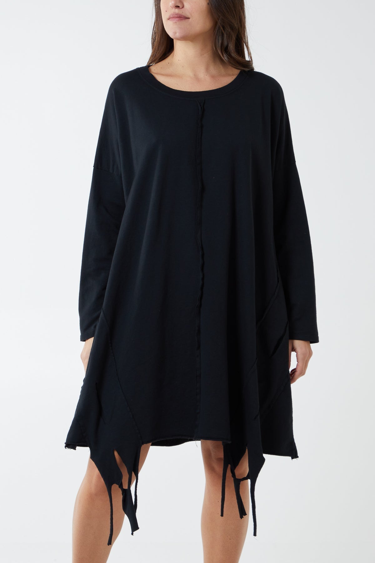 Jade Green Raw Edge Sweatshirt Dress For Women ONE SIZE - Dropwear