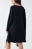 Royal Blue Raw Edge Sweatshirt Dress For Women ONE SIZE - Dropwear