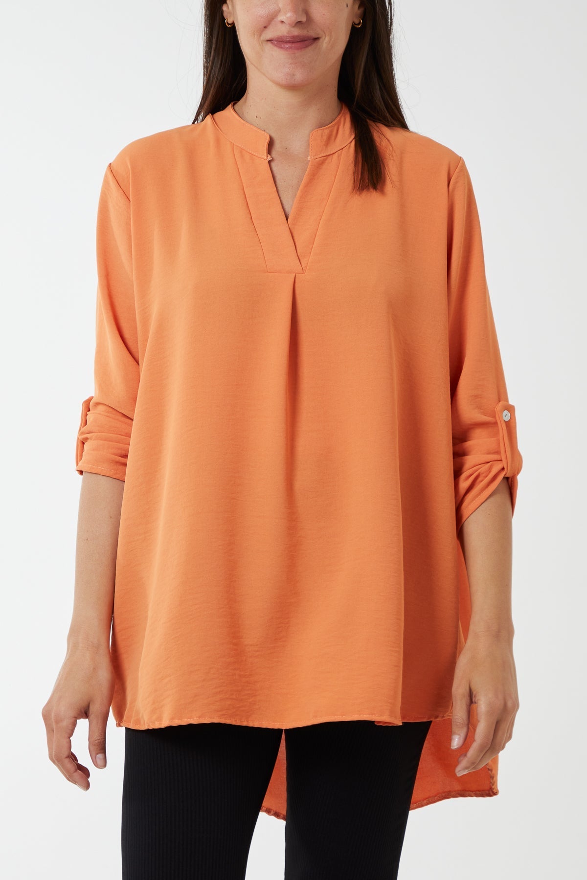 Ivory V-Neck Poly Crepe Roll Sleeve Blouse For Women ONE SIZE - Dropwear
