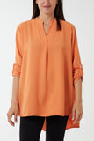 Ivory V-Neck Poly Crepe Roll Sleeve Blouse For Women ONE SIZE - Dropwear