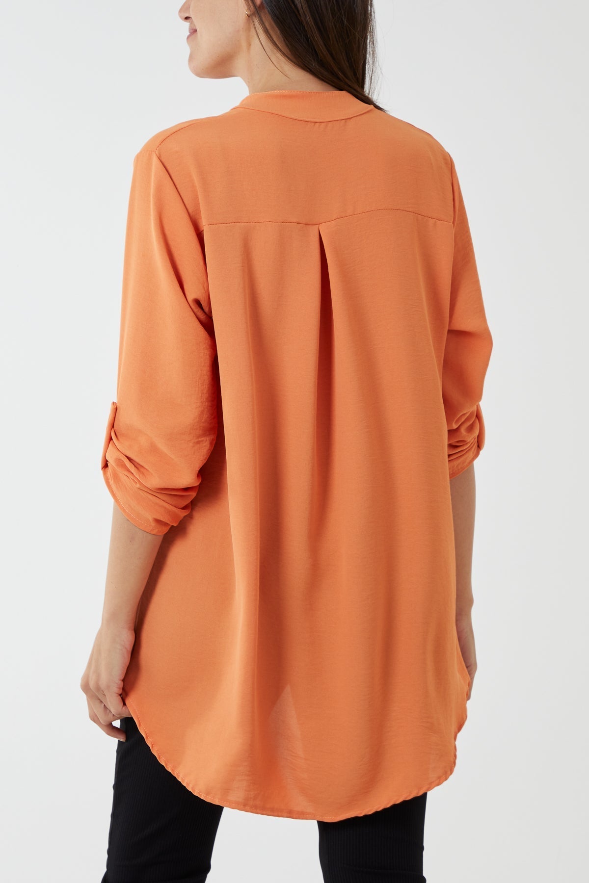 Fuchsia V-Neck Poly Crepe Roll Sleeve Blouse For Women ONE SIZE - Dropwear