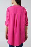 Orange V-Neck Poly Crepe Roll Sleeve Blouse For Women ONE SIZE - Dropwear