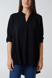V-Neck Poly Crepe Roll Sleeve Blouse For Women  - Dropwear