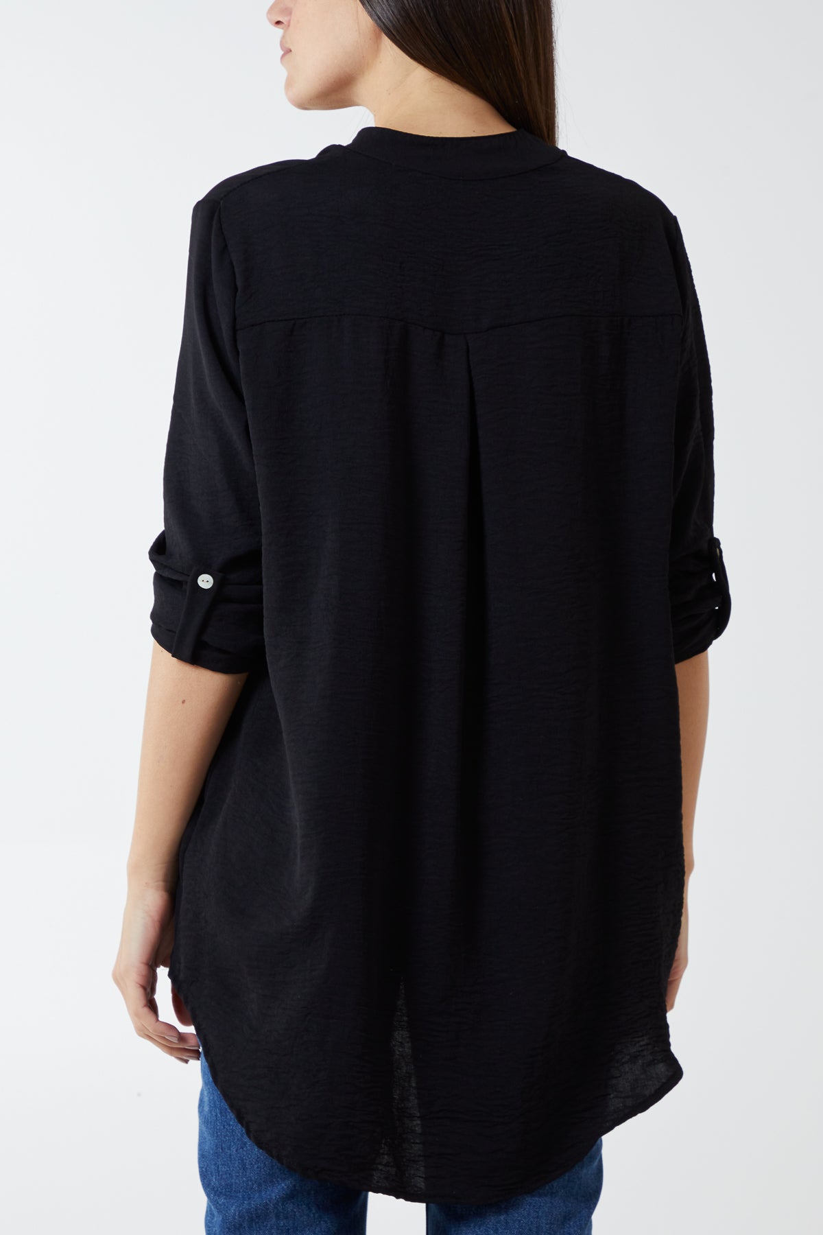 V-Neck Poly Crepe Roll Sleeve Blouse For Women  - Dropwear
