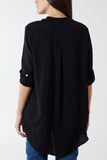 V-Neck Poly Crepe Roll Sleeve Blouse For Women  - Dropwear