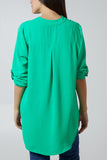 V-Neck Poly Crepe Roll Sleeve Blouse For Women  - Dropwear