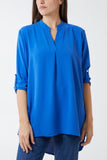 V-Neck Poly Crepe Roll Sleeve Blouse For Women  - Dropwear