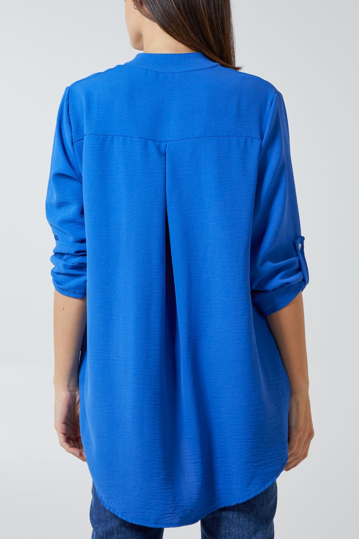 V-Neck Poly Crepe Roll Sleeve Blouse For Women  - Dropwear