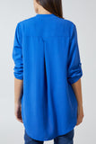 V-Neck Poly Crepe Roll Sleeve Blouse For Women  - Dropwear