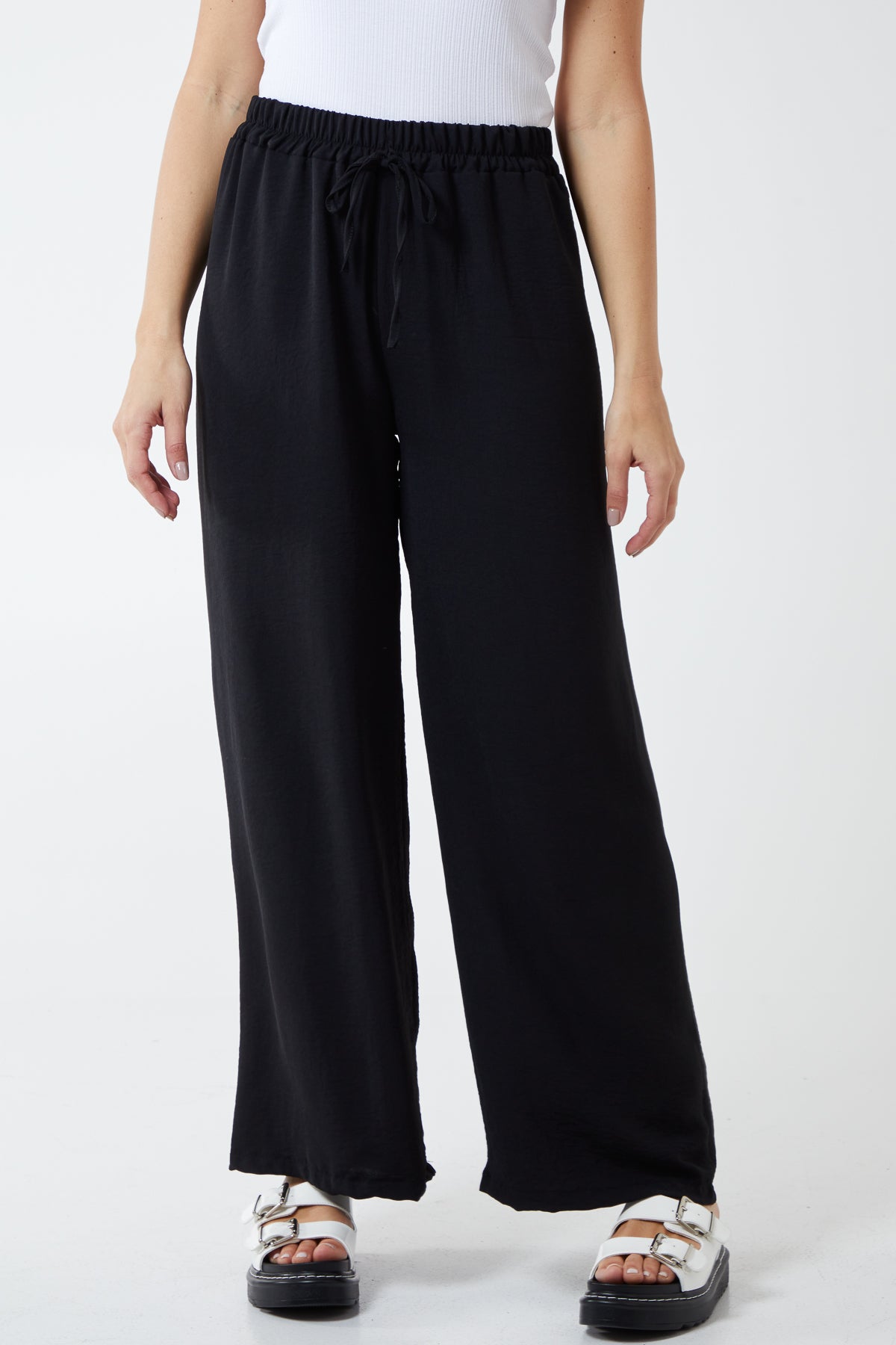 Khaki XL Drawstring Viscose Crepe Wide Leg Trousers For Women ONE SIZE - Dropwear
