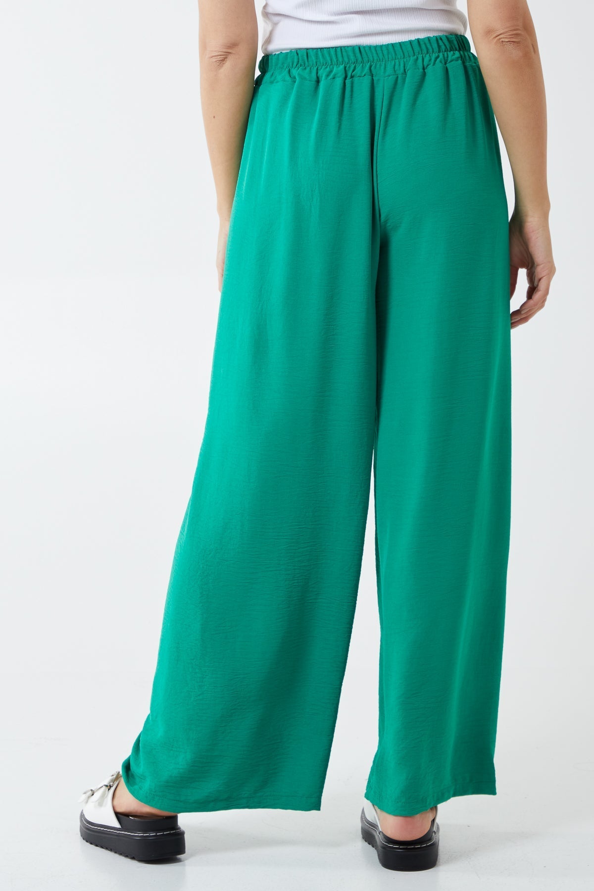 White XL Drawstring Viscose Crepe Wide Leg Trousers For Women ONE SIZE - Dropwear