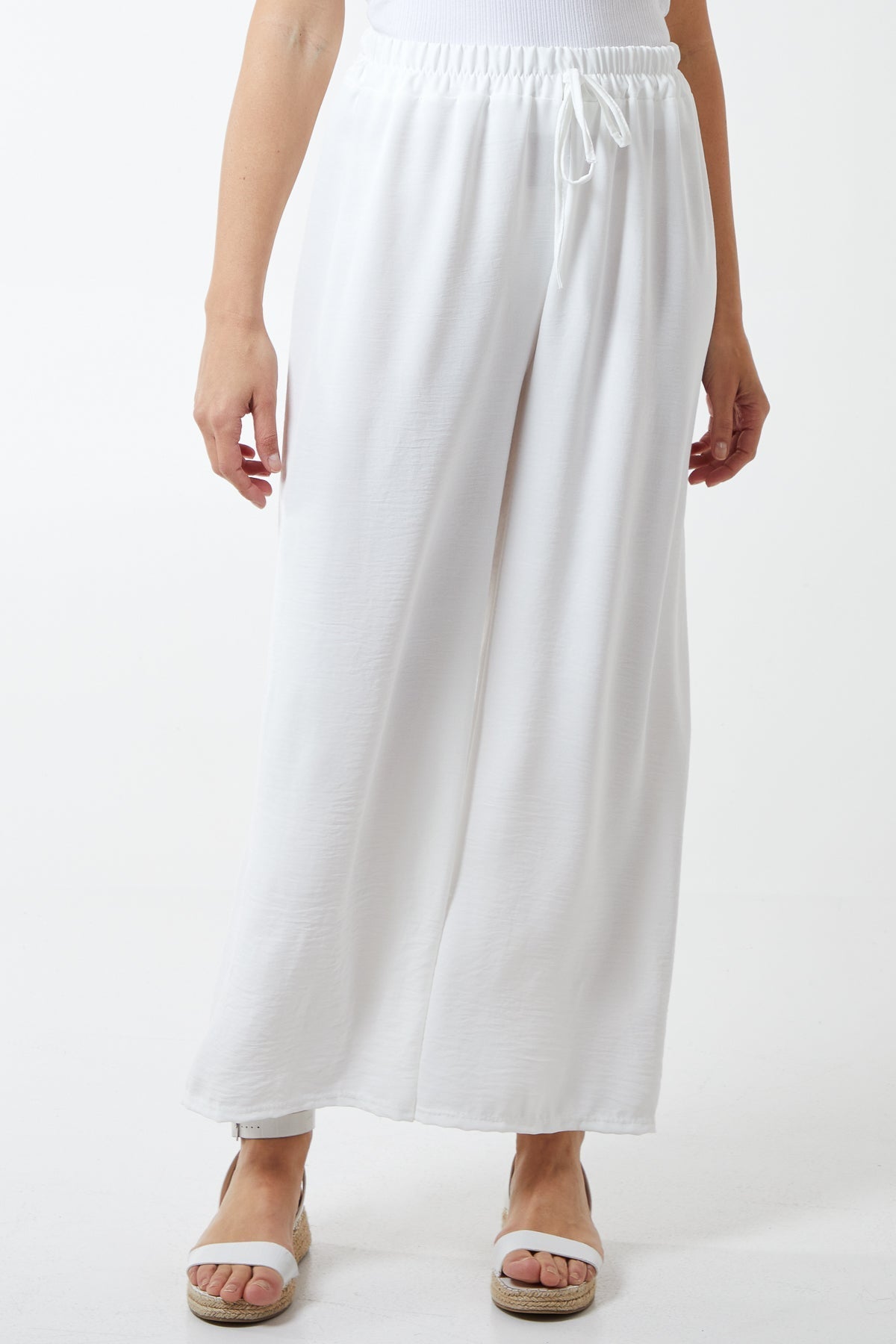 White Drawstring Viscose Crepe Trouser For Women ONE SIZE - Dropwear