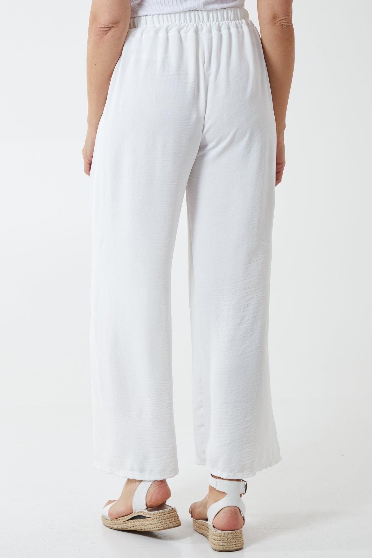 XL Drawstring Viscose Crepe Wide Leg Trousers For Women  - Dropwear