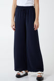 Navy XL Drawstring Viscose Crepe Wide Leg Trousers For Women ONE SIZE - Dropwear